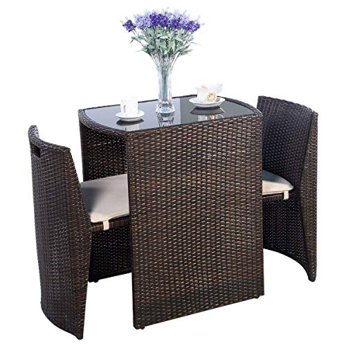Product Cover Giantex 3 PCS Cushioned Outdoor Wicker Patio Set Convention Bistro Set Garden Lawn Sofa Furniture (Brown)
