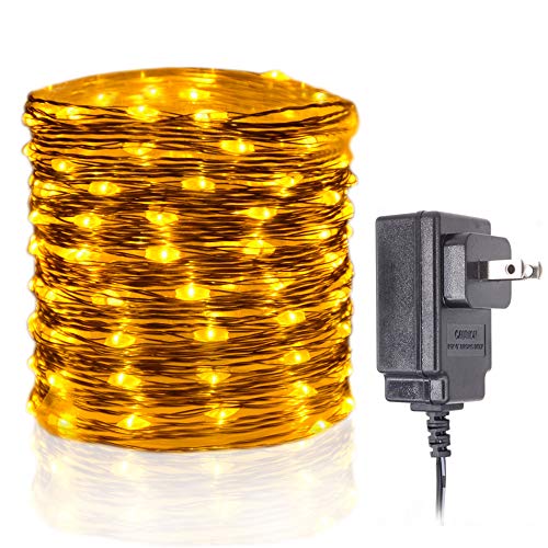 Product Cover HAHOME Waterproof Fairy String Lights,33Ft 100 LEDs Indoor and Outdoor Starry Lights with Power Supply for Christmas Halloween Wedding and Party Decoration,Yellow