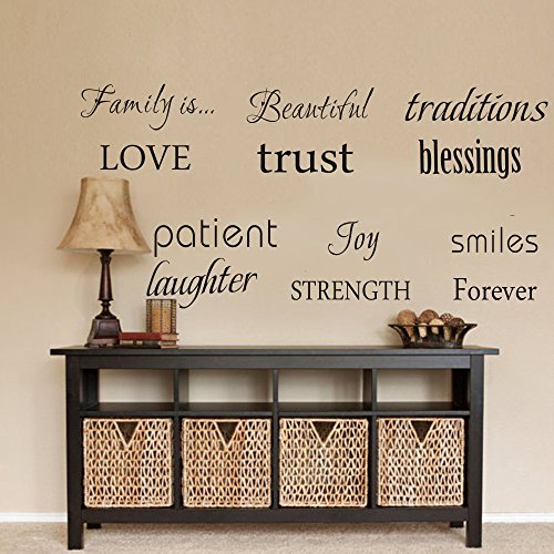 Product Cover LUCKKYY Family Wall Decal~ Set of 12 Family Words Quote Vinyl Family Wall Decal Family Room Art Decoration Living Room Decor Decoration for Home Decor (Black)