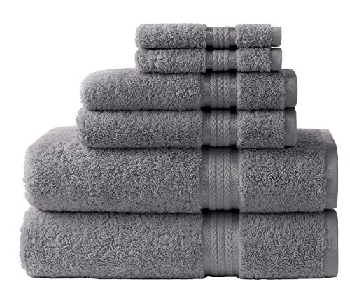 Product Cover Cotton Craft Ultra Soft 6 Piece Towel Set Charcoal, Luxurious 100% Ringspun Cotton, Heavy Weight & Absorbent, Rayon Trim - 2 Oversized Large Bath Towels 30x54, 2 Hand Towels 16x28, 2 Wash Cloths 12x12