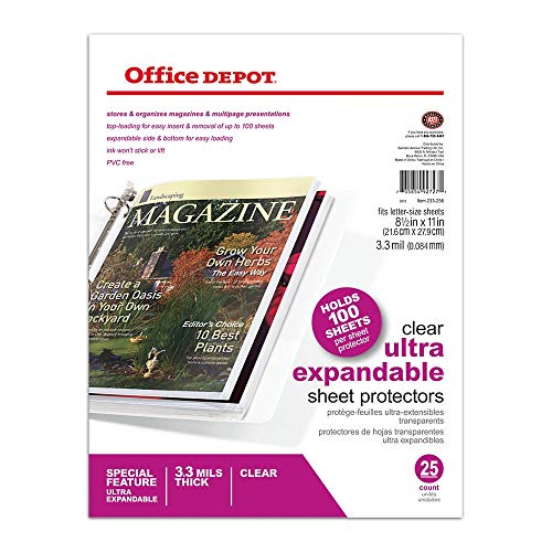 Product Cover Office Depot Top-Loading Sheet Protectors, Heavyweight, Clear, Expandable, Box of 25, 105007RMDUP