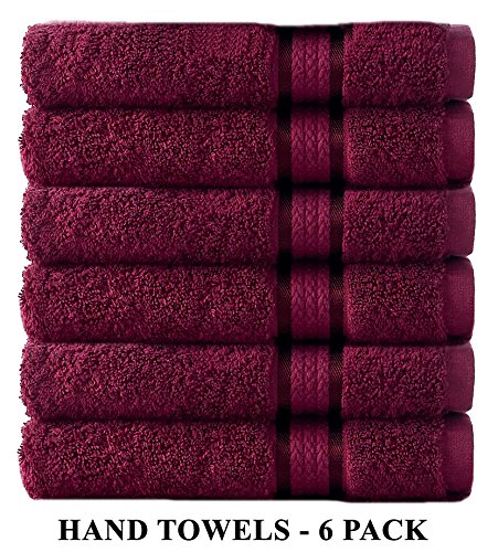 Product Cover COTTON CRAFT - 6 Pack - Ultra Soft Extra Large Hand Towels 16x28 Burgundy - 100% Pure Ringspun Cotton - Luxurious Rayon Trim - Ideal for Daily Use - Each Towel Weighs 6 Ounces
