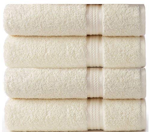 Product Cover COTTON CRAFT - 4 Pack - Ultra Soft Oversized Extra Large Bath Towels 30x54 Ivory - 100% Pure Ringspun Cotton - Luxurious Rayon Trim - Ideal for Daily Use - Each Towel Weighs 22 Ounces