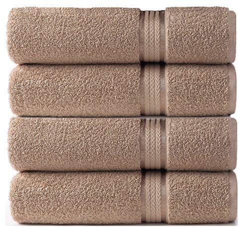 Product Cover COTTON CRAFT - 4 Pack - Ultra Soft Oversized Extra Large Bath Towels 30x54 Linen - 100% Pure Ringspun Cotton - Luxurious Rayon Trim - Ideal for Daily Use - Each Towel Weighs 22 Ounces