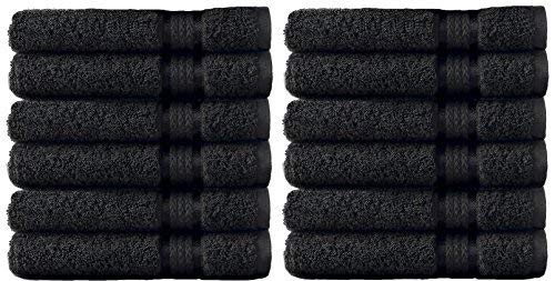 Product Cover COTTON CRAFT - 12 Pack - Ultra Soft Extra Large Wash Cloths 12x12 Black - 100% Pure Ringspun Cotton - Luxurious Rayon Trim - Ideal for Daily Use - Each Towel Weighs 2 Ounces
