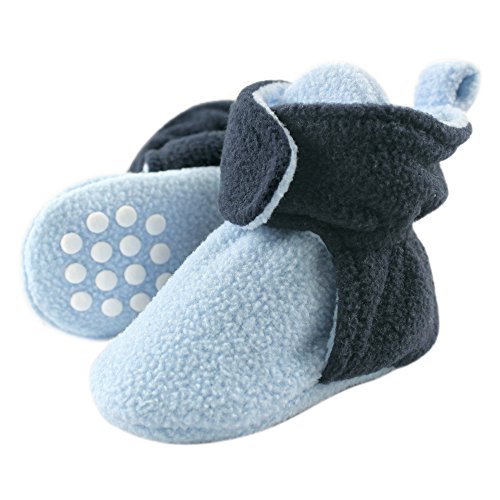 Product Cover Luvable Friends Baby Cozy Fleece Booties with Non Skid Bottom, Light Blue/Navy, 6-12 Months