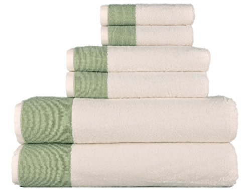 Product Cover LUNASIDUS Venice Luxury Hotel & Spa Premium 6 pcs Bath Towel Set, 100% Turkish Cotton, Towel Sets, White Towel with Sage Green Stripe