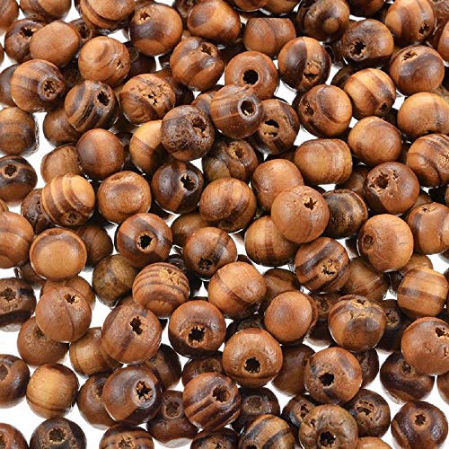 Product Cover Souarts 8mm Pack of 800pcs Coffee Light Coffee Stripe Ball Shape Wood Wooden Loose Beads