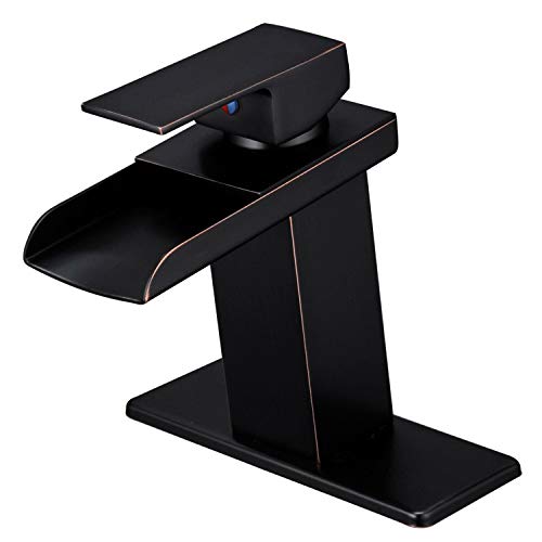 Product Cover BWE Oil Rubbed Bronze Waterfall Bathroom Faucet Single Handle One Hole Deck Mount Lavatory