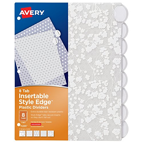 Product Cover Avery Style Edge Insertable Plastic Dividers, 8 Tabs, 1 Set, Assorted Fashion Designs (11291)