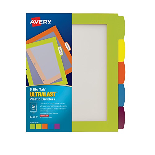 Product Cover Avery Ultralast Big Tab Plastic Dividers, 5 Tabs, 1 Set, Multicolor (24900)