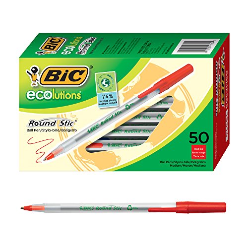 Product Cover BIC Ecolutions Round Stic Ballpoint Pen, Medium Point (1.0mm), Red, 50-Count