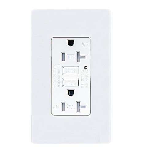 Product Cover TOPELE 20Amp GFCI Outlet, 125 Volt Weather-Resistant Receptacle, Indicator with LED Light, Nylon Wall Plate and Screws Included, White