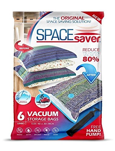 Product Cover Spacesaver Premium Vacuum Storage Bags. 80% More Storage! Hand-Pump for Travel! Double-Zip Seal and Triple Seal Turbo-Valve for Max Space Saving! (Jumbo 6 Pack)