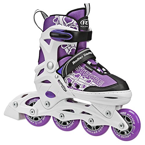 Product Cover Roller Derby Stryde Girl's Adjustable Inline Skates, Medium (2-5), White/Purple
