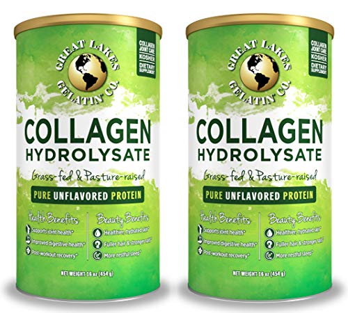 Product Cover Great Lakes Gelatin, Certified Paleo Friendly, Pasture-Raised Grass-Fed, Collagen Hydrolysate, Collagen Peptides, Non GMO, 16 oz, 2-Pack, Frustration Free Packaging
