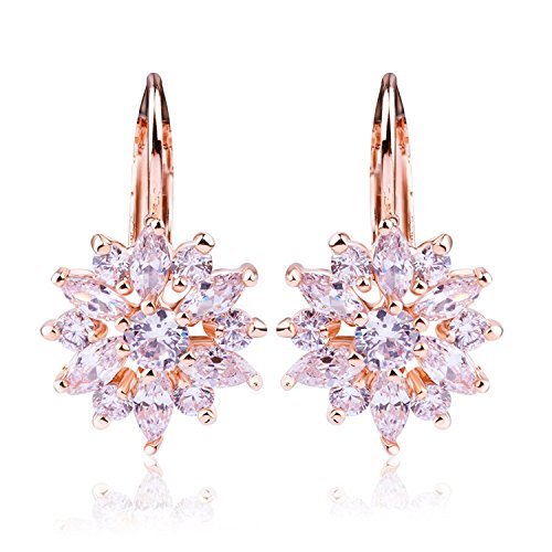 Product Cover BAMOER 18K Rose Gold Plated Snowflake Leverback Earrings with Cubic Zirconia for Women CZ Jewelry Fashion Drop Earrings 3 Style