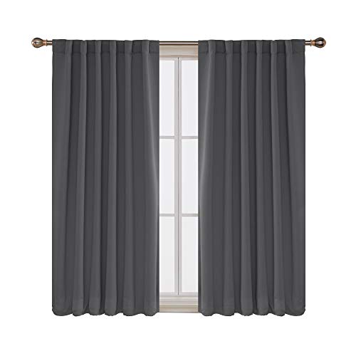 Product Cover Deconovo Dark Grey Curtains Rod Pocket and Back Tab Curtains Room Darkening Blinds Thermal Blackout Curtains for Kids Room 52x63 Inch Dark Grey 2 Panels