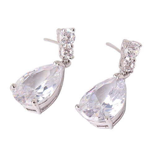 Product Cover GULICX Bling Silver Tone Cubic Zirconia Pear Distinctive Engagement Party Dangle Earrings