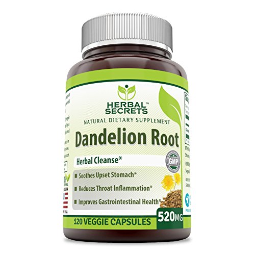Product Cover Herbal Secrets Dandelion Root 520 Mg 120 Veggie Capsules (Non-GMO) - Improve Gastrointestinal Health, Reduces Throat Inflammation, Soothes Upset Stomach*