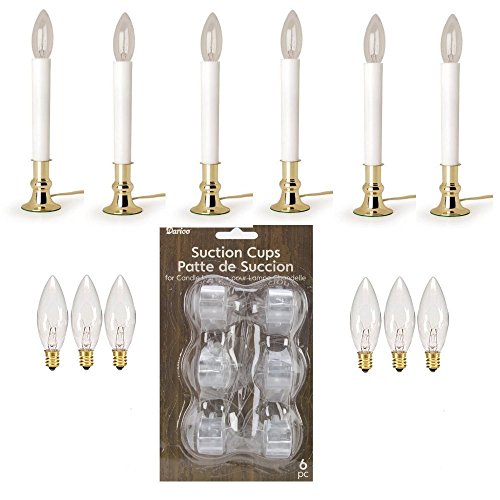 Product Cover Darice 6206 Brass Plated Candle Lamp with On/off Sensor Window Light Kit (6 Electric Candle Lamps w/ 6 Suction Cup Holders and 6 Replacement Bulbs)