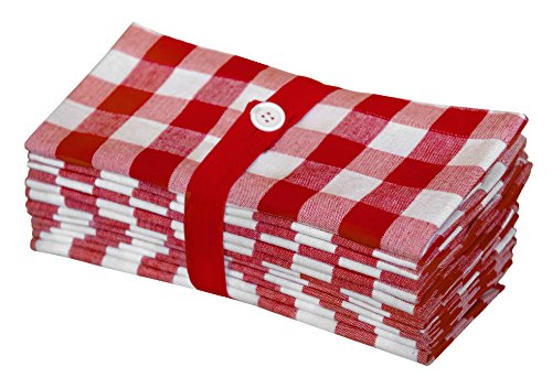Product Cover Cotton Craft 12 Pack Gingham Checks Oversized Dinner Napkins - Red - Size 20x20-100% Cotton - Tailored with Mitered Corners and a Generous Hem - Easy Care Machine wash