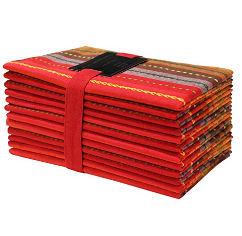 Product Cover Salsa Stripes - Red Multi : Cotton Craft 12 Pack Salsa Stripes Oversized Dinner Napkins - Red Multi - Size 20x20 - 100% Cotton - Tailored with mitered corners and a generous hem - Easy care machine wash