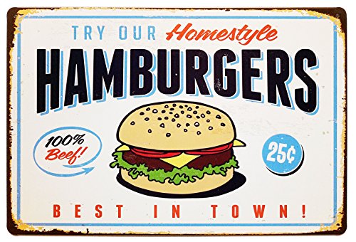 Product Cover ERLOOD Best in Town Hamburgers Retro Metal Vintage Tin Signs Bar Wall Decor 12 X 8