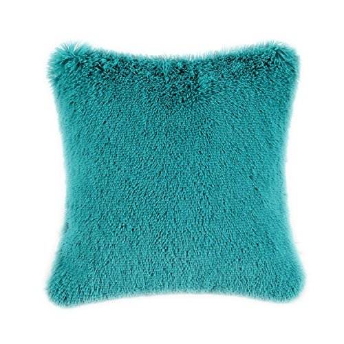 Product Cover CaliTime Super Soft Throw Pillow Cover Case for Couch Sofa Bed Solid Plush Faux Fur 18 X 18 Inches Teal