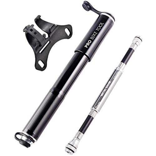 Product Cover Pro Bike Tool Bike Pump with Gauge Fits Presta and Schrader - Accurate Inflation - Mini Bicycle Tire Pump for Road, Mountain and BMX Bikes, High Pressure 100 PSI, Includes Mount Kit