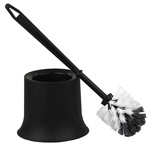 Product Cover Home Basics Plastic Toilet Brush with Compact Holder, for Bathroom Storage - Sturdy, Deep Cleaning, Black
