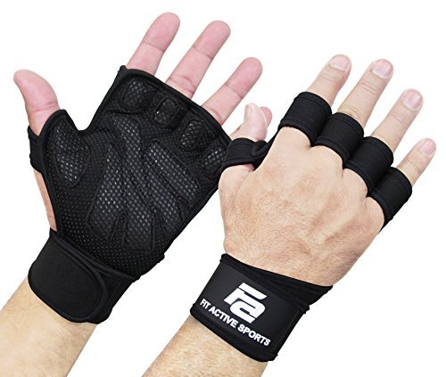 Product Cover Ventilated Weight Lifting Gloves with Built-in Wrist Wraps, Full Palm Protection & Extra Grip. Great for Pull Ups, Cross Training, Fitness, WODs & Weightlifting. Suits Men & Women, Black, Small