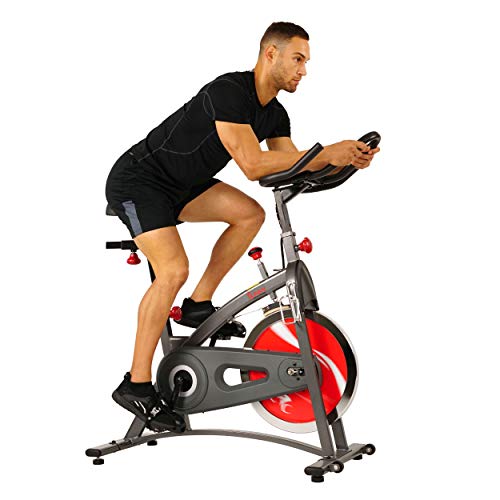 Product Cover Sunny Health & Fitness Spin Bike Belt Drive Indoor Cycling Bike with LCD Monitor, 40 lb Chrome Flywheel, 265 lb Max Weight - SF-B1423