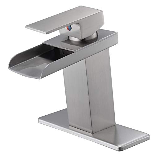 Product Cover BWE Brushed Nickel Waterfall Bathroom Sink faucet Lavatory Single Handle Commercial