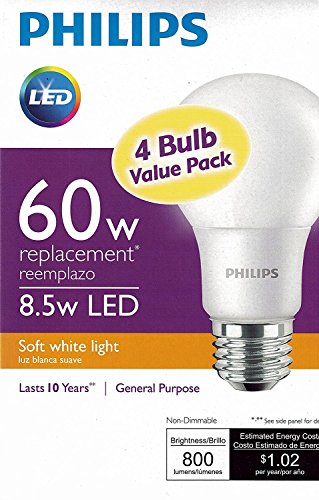 Product Cover Philips New 60-Watt Equivalent A19 LED Light Bulb Soft White - 2700K - 4 Pack