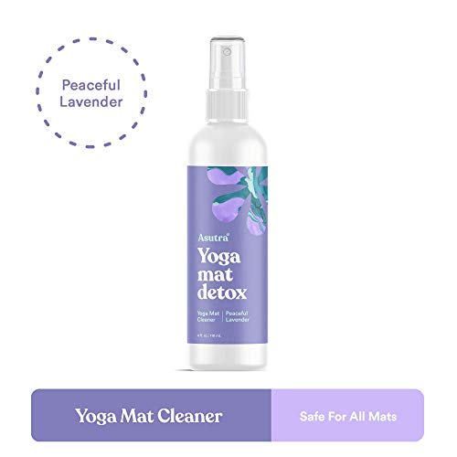 Product Cover ASUTRA Natural & Organic Yoga Mat Cleaner (Peaceful Lavender Aroma), 4 fl oz | Safe for All Mats & No Slippery Residue | Cleans, Restores, Refreshes | Comes w/ Microfiber Cleaning Towel