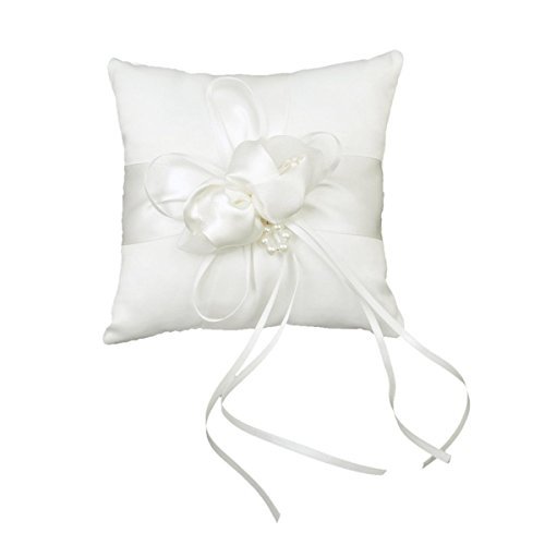 Product Cover Tinksky 15*15cm Lovely Flower Buds Faux Pearls Decor Bridal Wedding Ceramony Pocket Ring Pillow Cushion Bearer with Ribbons (White)