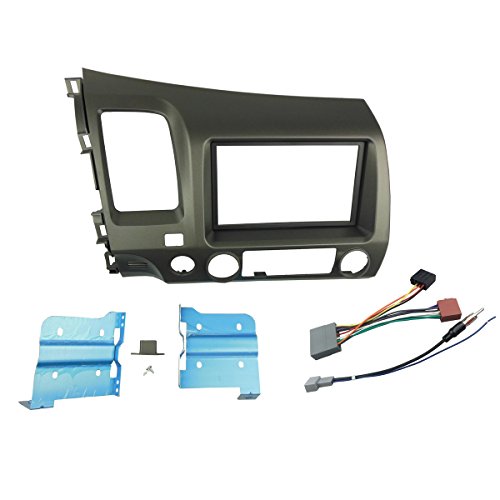 Product Cover DKMUS Double Din Radio Stereo Dash Install Mount Trim Kit for Honda Civic 2006-2011 with Wiring Harness Antenna Adapter