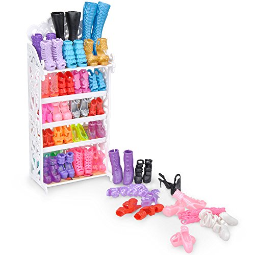 Product Cover E-TING Doll Shoes Rack Shoes Shelf Accessory with 20 Pairs High Heel Shoes Boots for Girl Doll Playset Accessories