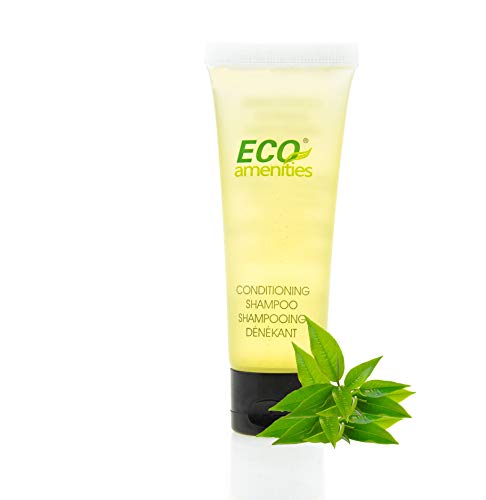 Product Cover ECO AMENITIES Travel size 1.1oz hotel shampoo and conditioner in bulk, Clear, Green Tea, 200 Count