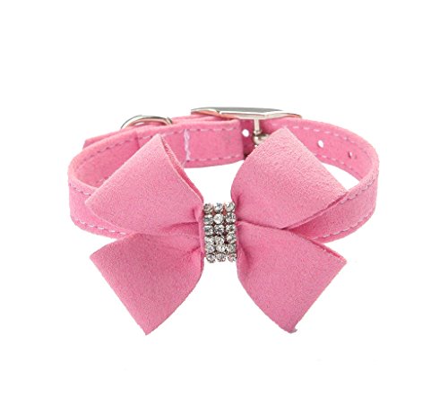 Product Cover BINGPET BA2042 Bow Tie Crystal Boy Girl Dog Collar Designer Fancy Bling Rhinestone Collars for Dogs, Pink S