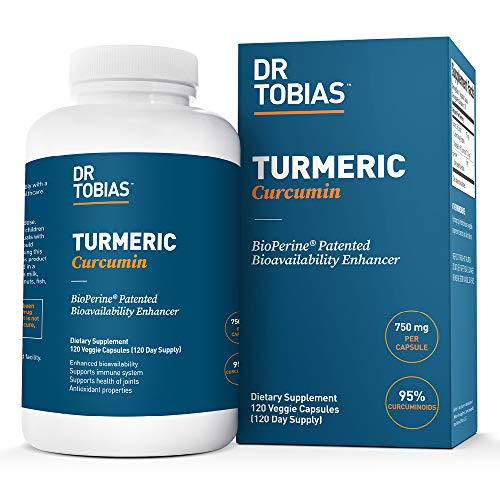 Product Cover Dr Tobias Turmeric Curcumin - with Bioperine (Black Pepper) - 1500mg per 2 Capsules - Color of Capsules May Vary (120 Capsules)