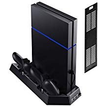 Product Cover Microware Vertical Stand Cooler Fan Charging Station with Dual Charger Ports and USB HUB for PS4 PlayStation 4 Console Dualshock Controllers