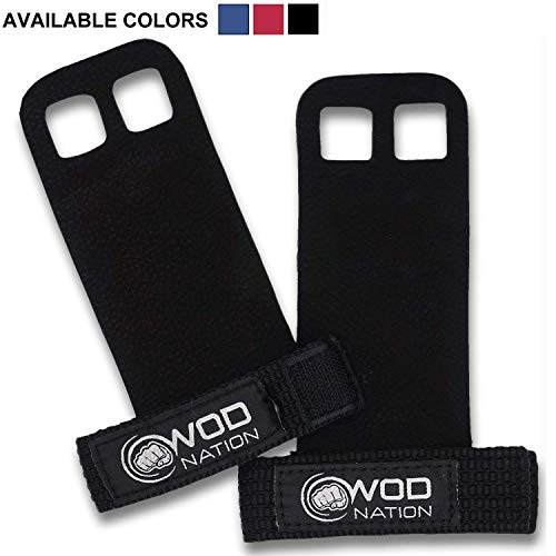 Product Cover WOD Nation Leather Barbell Gymnastics Grips Perfect for Pull-up Training, Kettlebells, Gymnastic Rings (Black - Medium)