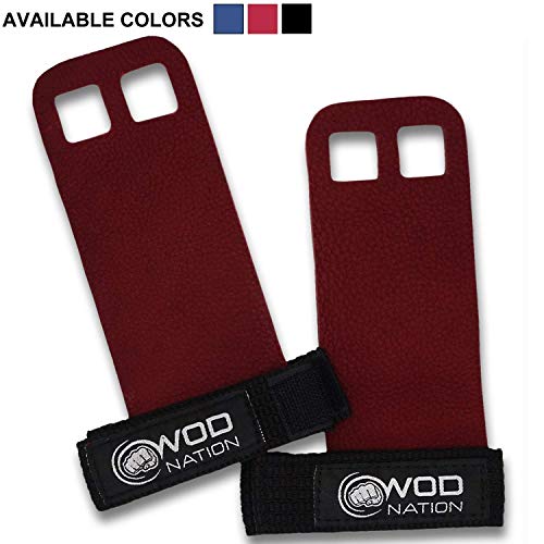 Product Cover WOD Nation Leather Barbell Gymnastics Grips Perfect for Pull-up Training, Kettlebells, Gymnastic Rings (Red, Medium)
