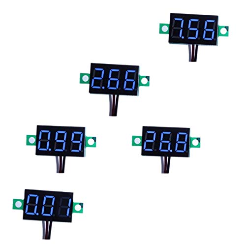 Product Cover bayite Pack of 5 Three-Wire Calibratable DC 0~30V Blue Digital Mini Voltmeter Gauge Tester Mount Car Motorcycle Battery Monitor Volt Voltage Meter 0.36