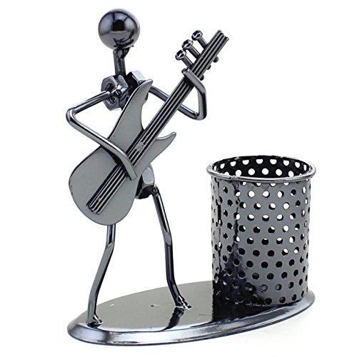 Product Cover HAZOULEN Metal Art Pen Pencil Holder with a Musician Playing Music, Office Home Decoration Desk Container Desktop Organizer