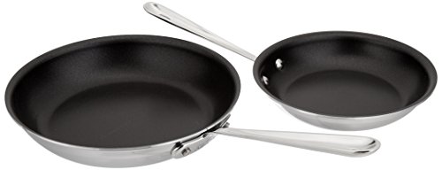 Product Cover All-Clad 410810 NSR2 Stainless Steel Dishwasher Safe Oven Safe PFOA-free Nonstick 8-Inch and 10-Inch Fry Pan Set, 2-Piece, Silver