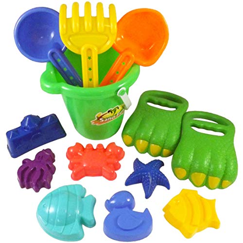 Product Cover Liberty Imports Dinosaur Sand Digger Scoop Claw Beach Toy Set - 13 Piece with Bucket, Shovels, Rakes, Molds (Assorted Colors)