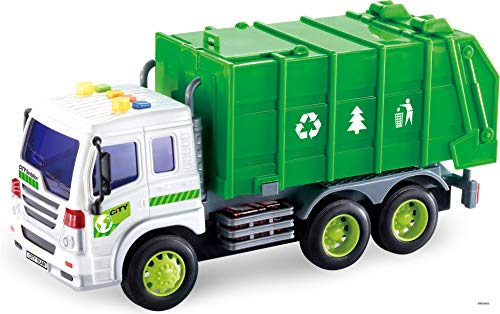 Product Cover Memtes Friction Powered Garbage Truck Toy with Lights and Sound for Kids